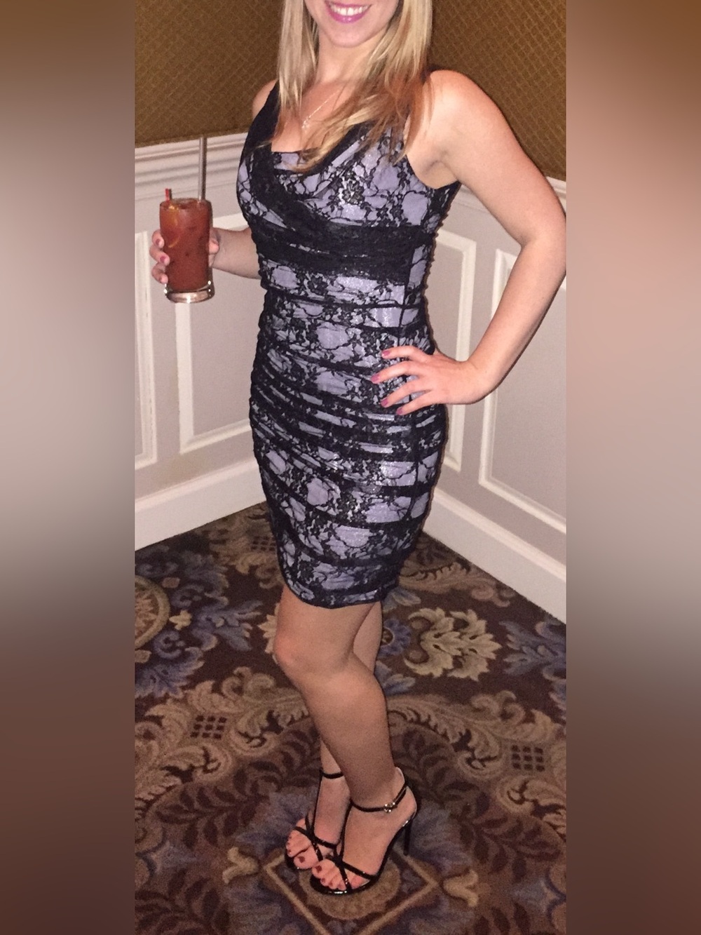 Express Black Lace Mini Dress with Silver Underlay